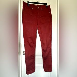 Seven Jeans: tummyless high rise skinny. Fire Brick red